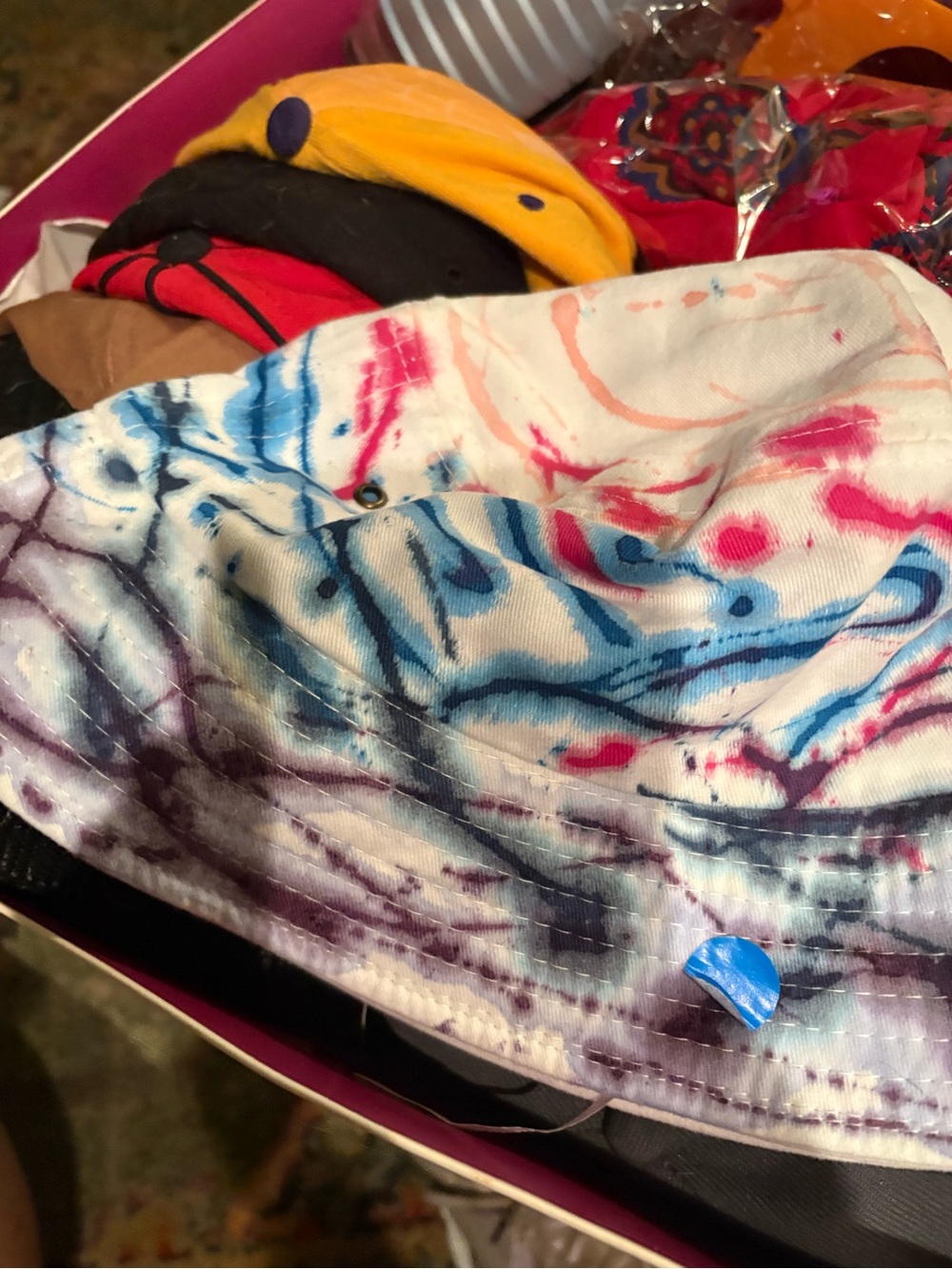 Tie-Dye women’s Bucket Hat - White with Blue & Pink